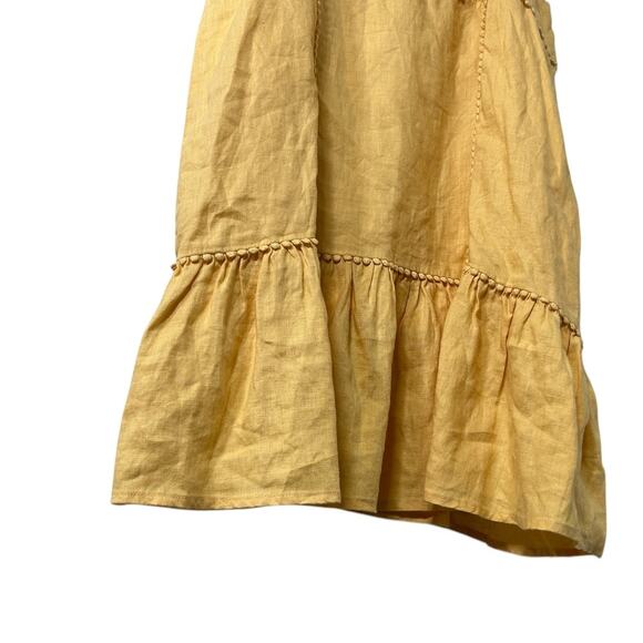 Magaschoni Linen Sundress Yellow Boho Embroidered Spaghetti Strap Cottagecore - Picture 9 of 9
